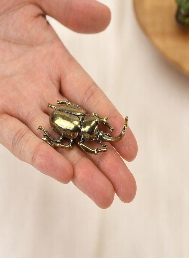 KH866 3PCS/Set Insect Bug Wall Decor, Solid Brass Beetle Figurine Ornament, Exquisite Miniature Taurus Horn Insects Art Statue, Simulation Desk Decoration Crafts, Home Living Room Artwork Gift for Tea Table - Image 3